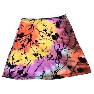 Princess Polly Purple Orange Yellow Tie Dye Mini Skirt Black Floral Size 8